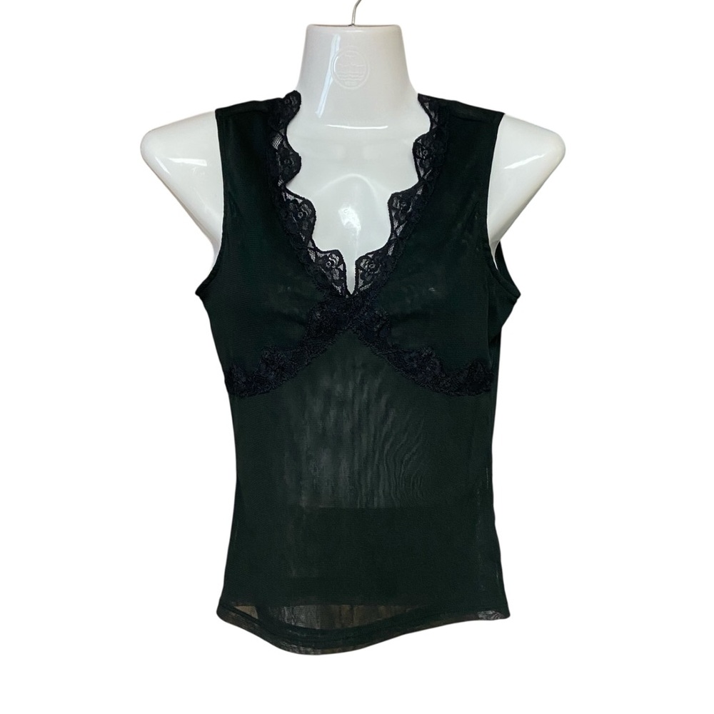 Express Y2k Womens XS Deep V Neck Sheer Stretch Lace Tank Dark Romantic Fairy